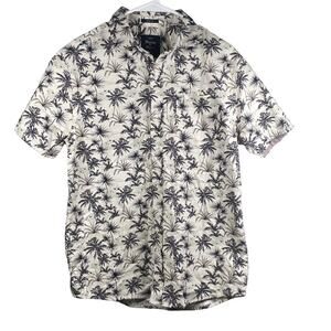 Artistry in Motion Mens S Palm Tree Print Button Up Shirt Short Sleeve Slim Fit